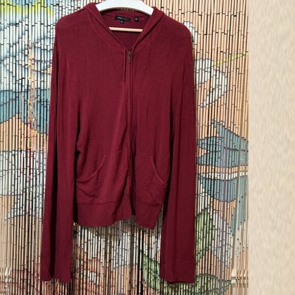 BCBG Max Azria Hooded Zippered Cardigan Knit Sweater, Rayon Blend, Cranberry, XL - Picture 5 of 12